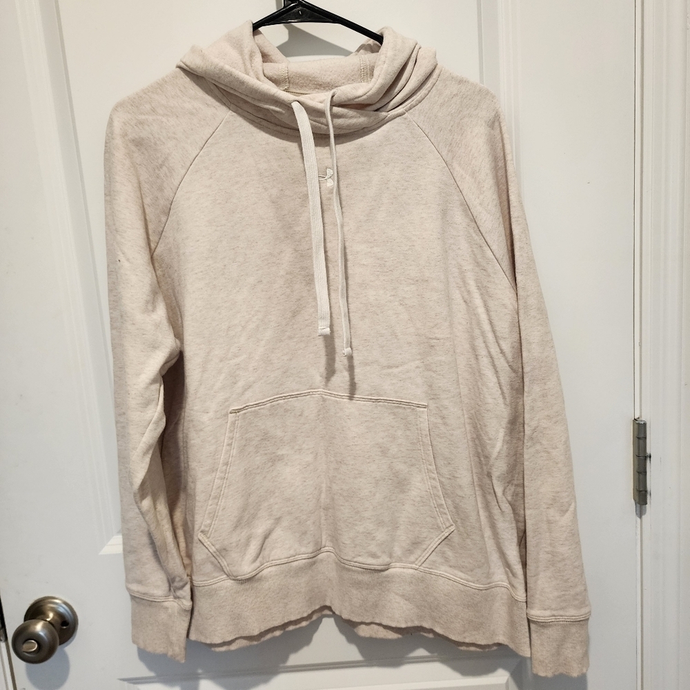 Under Armour Loose Oatmeal Cream Hoodie Hooded Sweatshirt Women's XL Embroidered